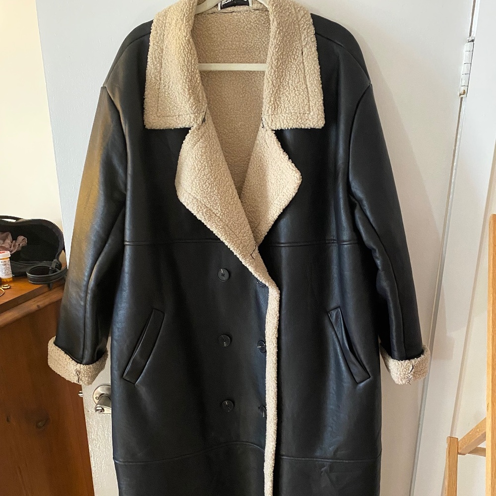 Faux Leather and shearling long coat
